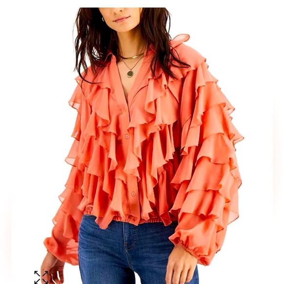 INC pink ruffled Elastic-Hem Blouse size small - Picture 1 of 10
